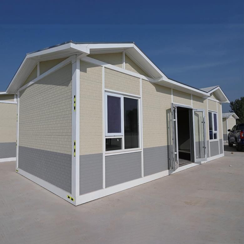 Flat pack emergency relief house with gabled roof
