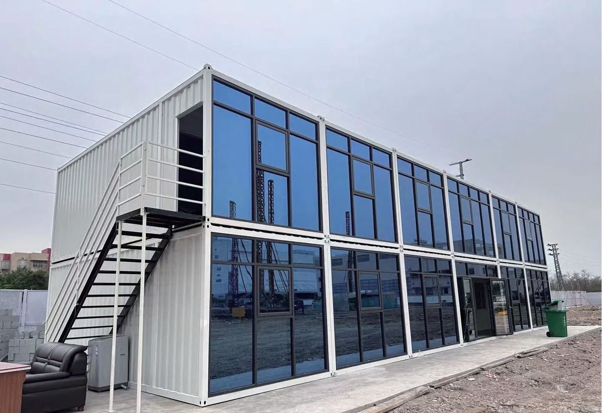 Two-story flat pack container house site office with external staircase